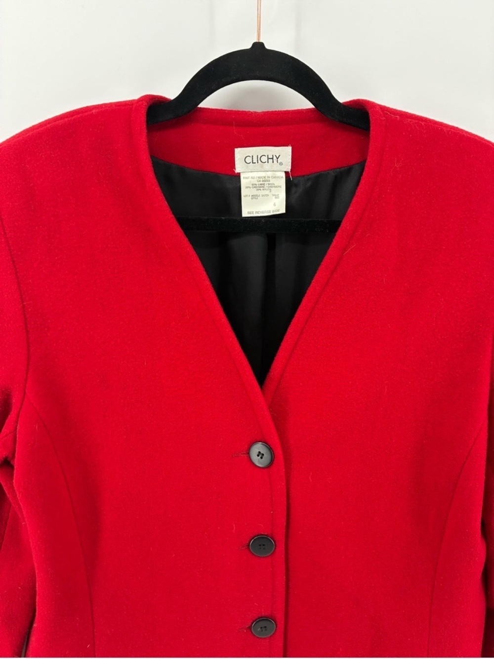 Vintage Wool & Cashmere Blend Classic Red Women's Blazer - Picture 4 of 8